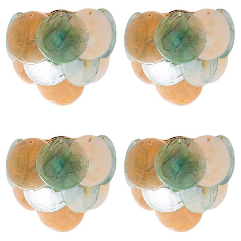 Several Large Murano Brown Green Glass Discs and Brass Wall Light, Italy
