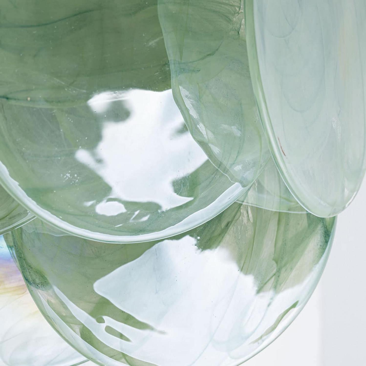 Varios discos grandes de cristal verde de Murano y apliques de latón, Italia finales del siglo XX en venta