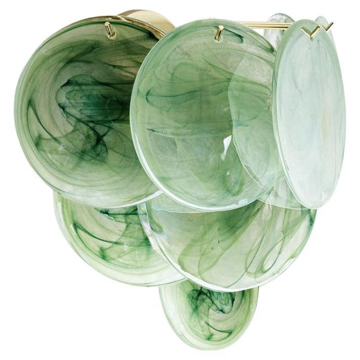Several Large Murano Green Glass Discs and Brass Wall Lights, Italy