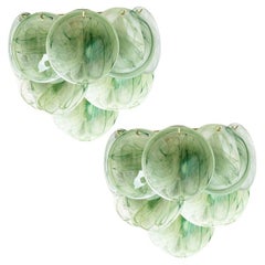 Several Large Murano Green Glass Discs and Brass Wall Lights, Italy