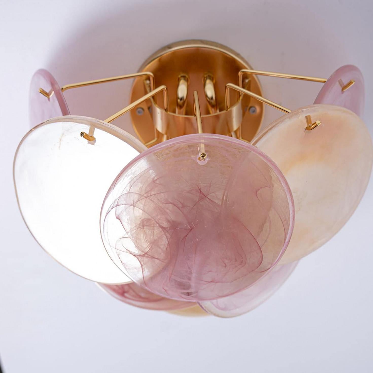 Autre Several Large Murano Pink and Brown Glass Discs and Brass Wall Light, Italy en vente