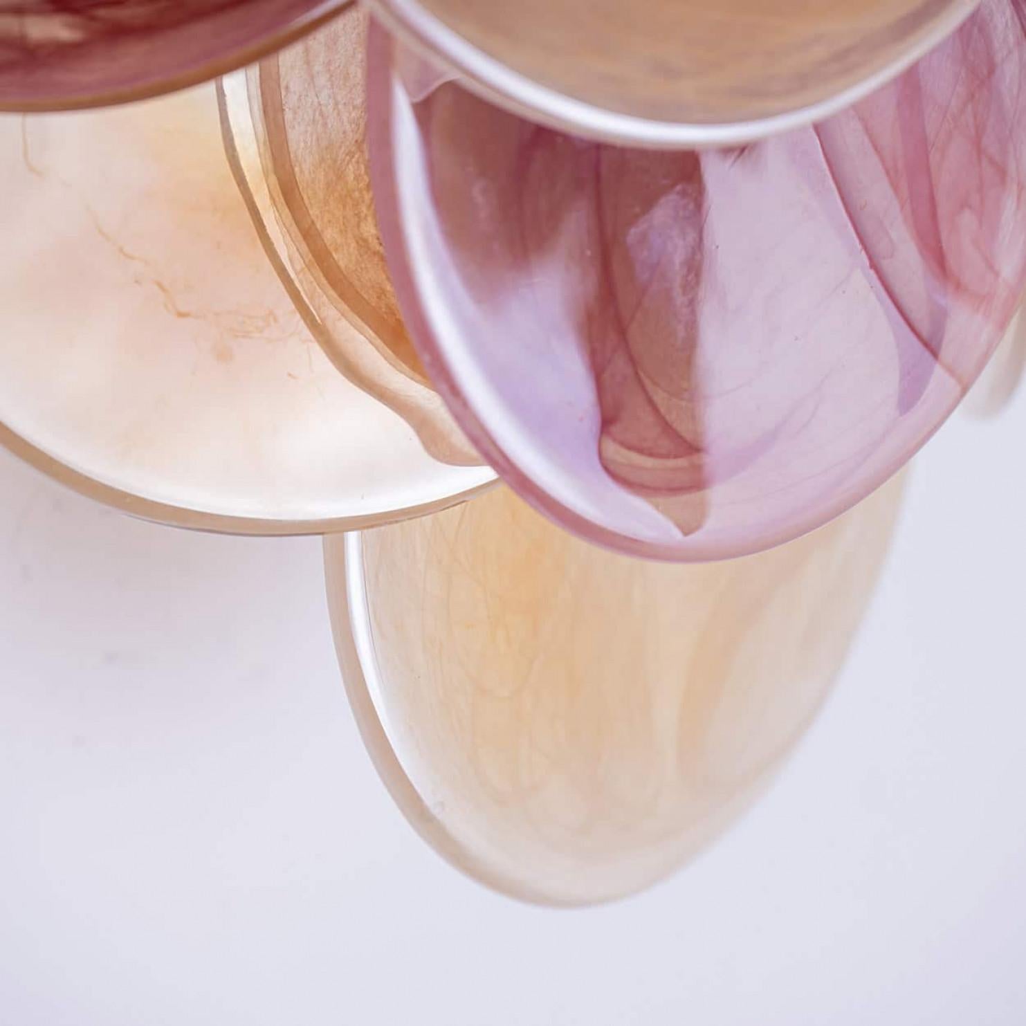 Laiton Several Large Murano Pink and Brown Glass Discs and Brass Wall Light, Italy en vente