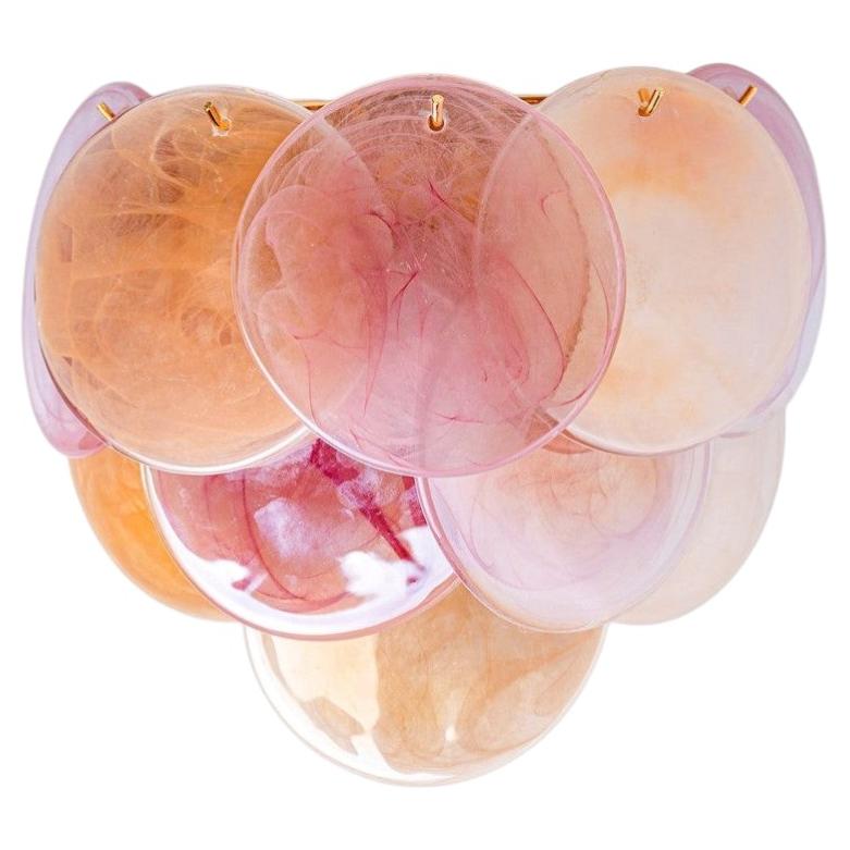 Several Large Murano Pink and Brown Glass Discs and Brass Wall Light, Italy For Sale