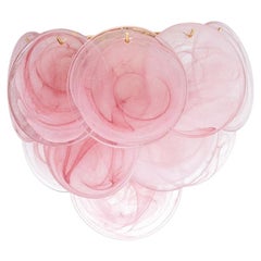 Several Large Murano Pink Glass Discs and Brass Wall Lights, Italy