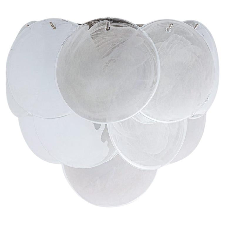 Varios Discos Grandes de Cristal Blanco de Murano y Apliques Cromados, Italia