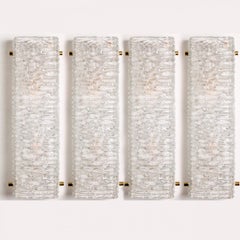 Plusieurs grandes appliques structurées en verre et laiton Kaiser Wave, 1970