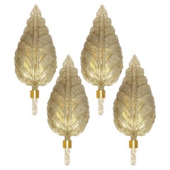 Several Large Wall Sconces Barovier & Toso Gold Murano Glass, Italy, 1960