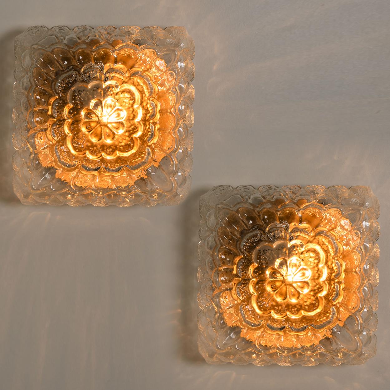 Several Limburg Style Flower Glass Flush Mounts or Wall Sconces, 1960s For Sale 1