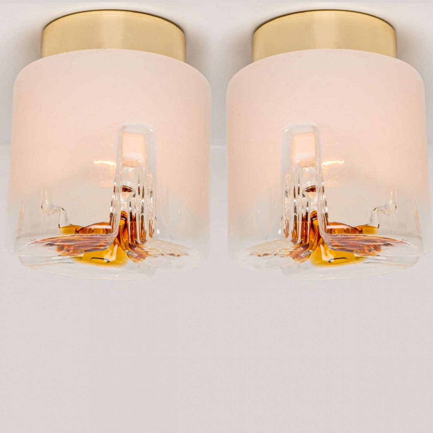 Mid-Century Modern Several Mazzega Murano Glass Abstract Flush Mounts, Italy, 1970 en vente