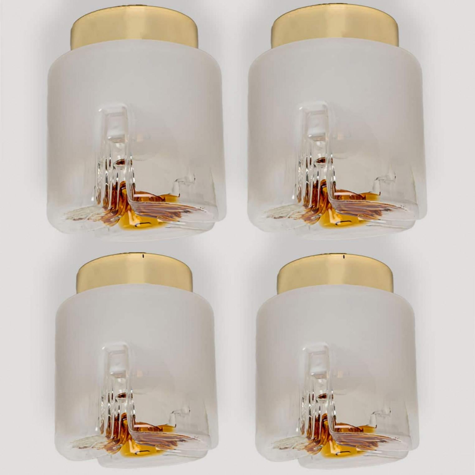 Chrome Several Mazzega Murano Glass Abstract Flush Mounts, Italy, 1970 en vente