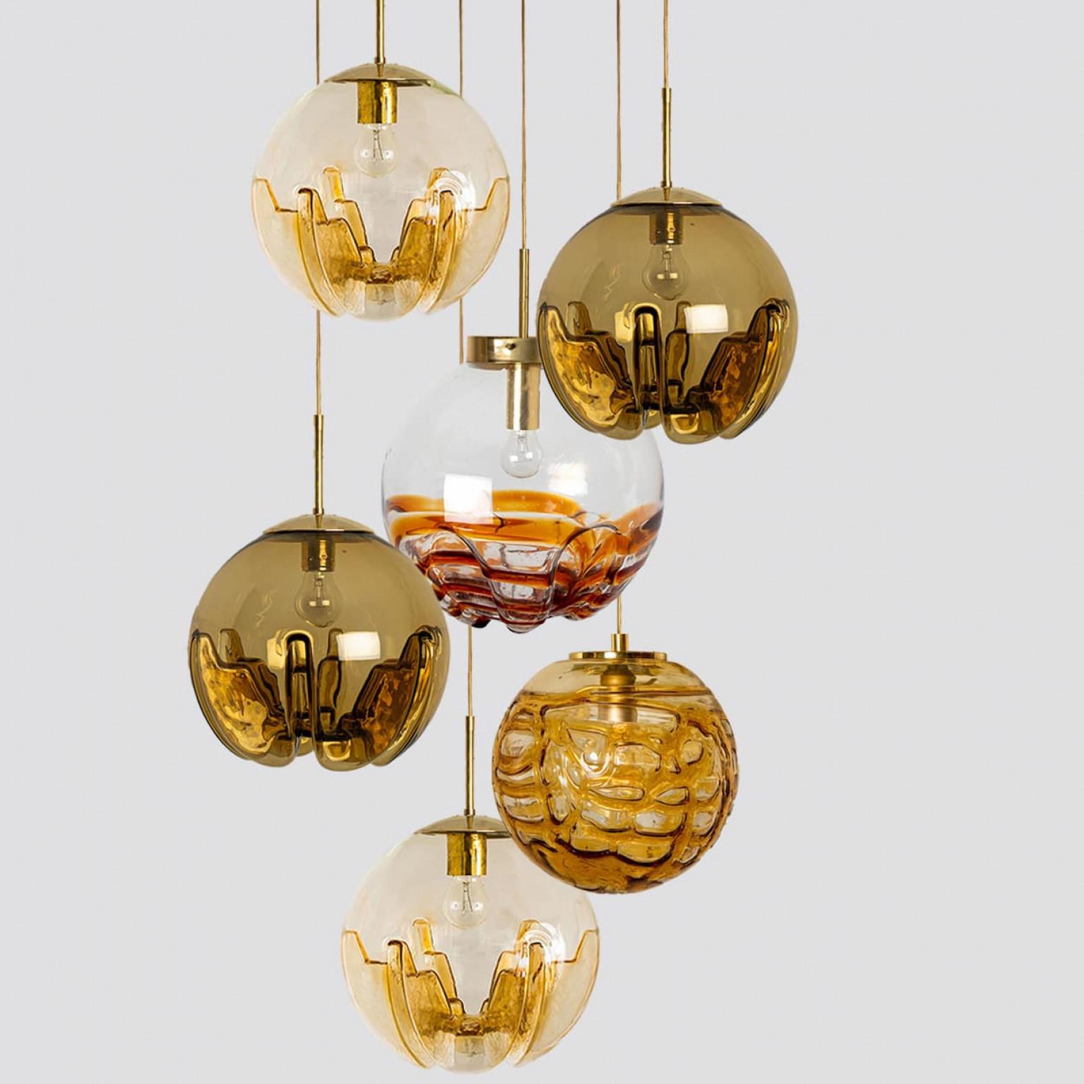 Several Mixed Colored Glass Pendant Lights, Germany, 1960s (Deutsch) im Angebot