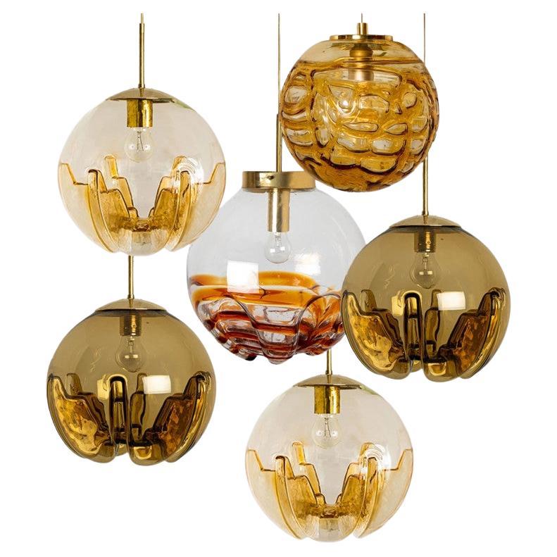 Several Mixed Colored Glass Pendant Lights, Germany, 1960s