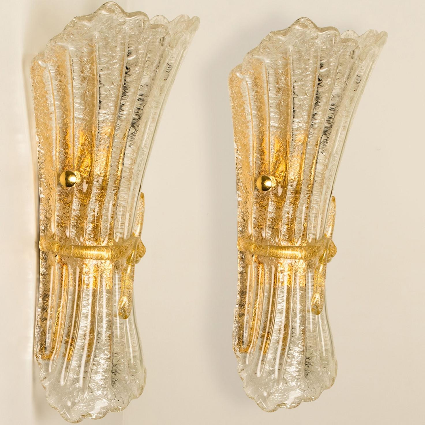 Several Murano Glass and Brass Wall Sconces, Italy For Sale 3