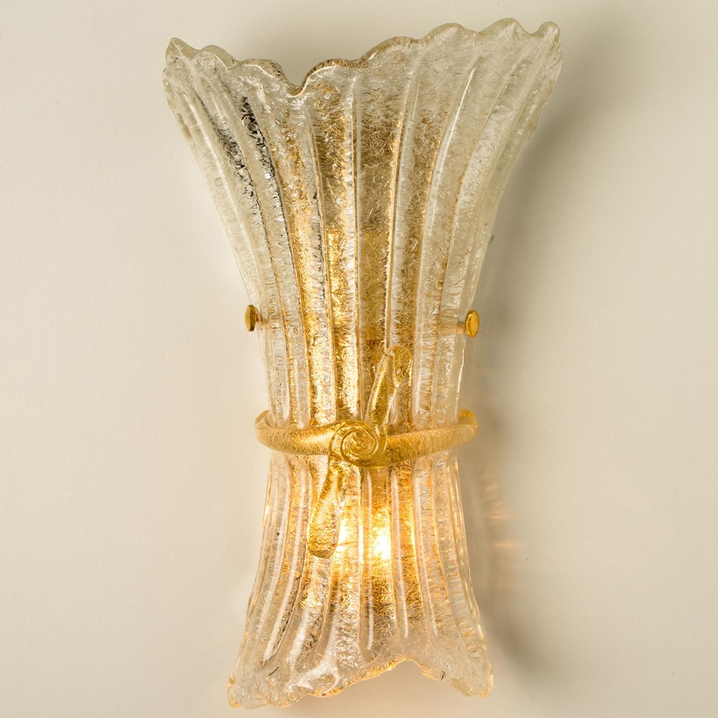 Several Murano Glass and Brass Wall Sconces, Italy For Sale 4