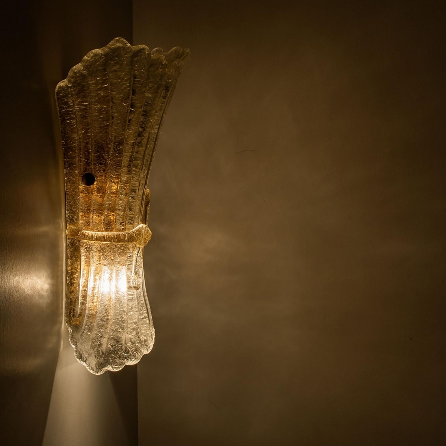 Several Murano Glass and Brass Wall Sconces, Italy For Sale 5