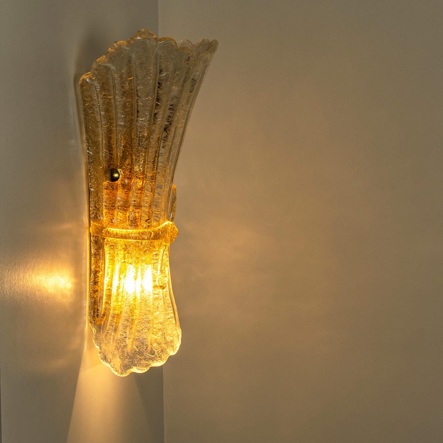 Several Murano Glass and Brass Wall Sconces, Italy For Sale 9