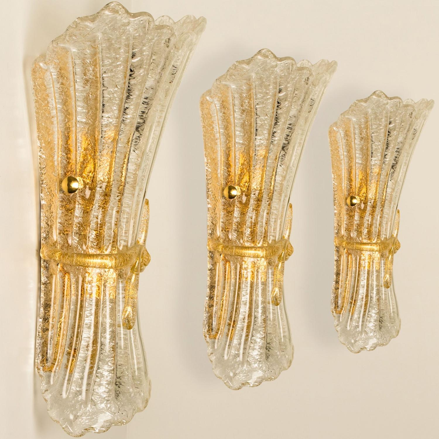 Italian Several Murano Glass and Brass Wall Sconces, Italy For Sale