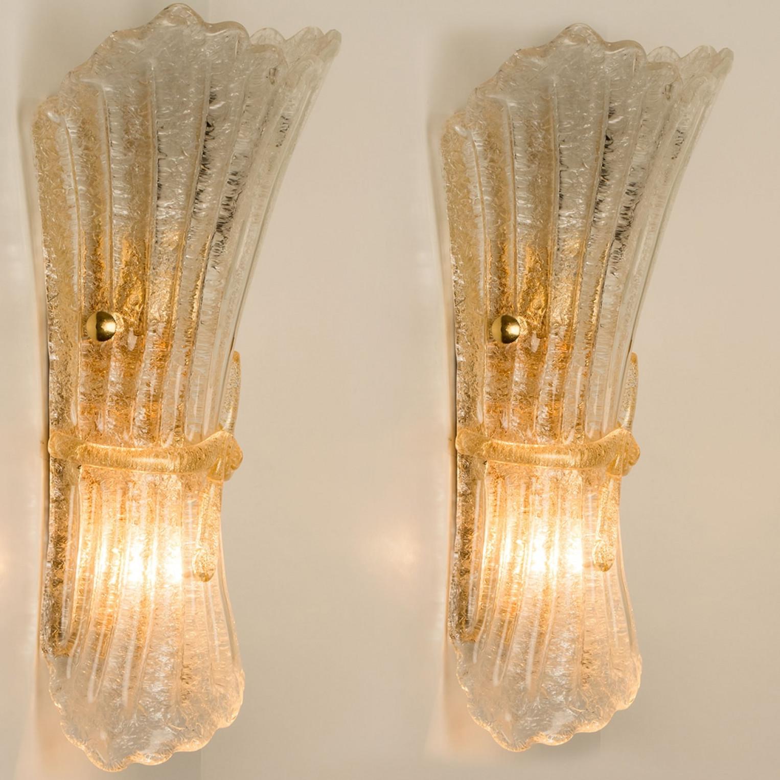 Other Several Murano Glass and Brass Wall Sconces, Italy For Sale