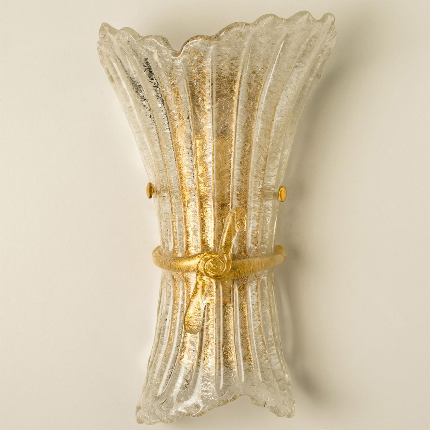 Several Murano Glass and Brass Wall Sconces, Italy For Sale 1