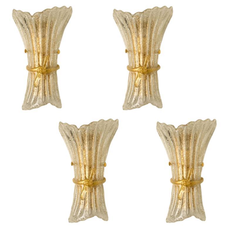 Several Murano Glass and Brass Wall Sconces, Italy For Sale
