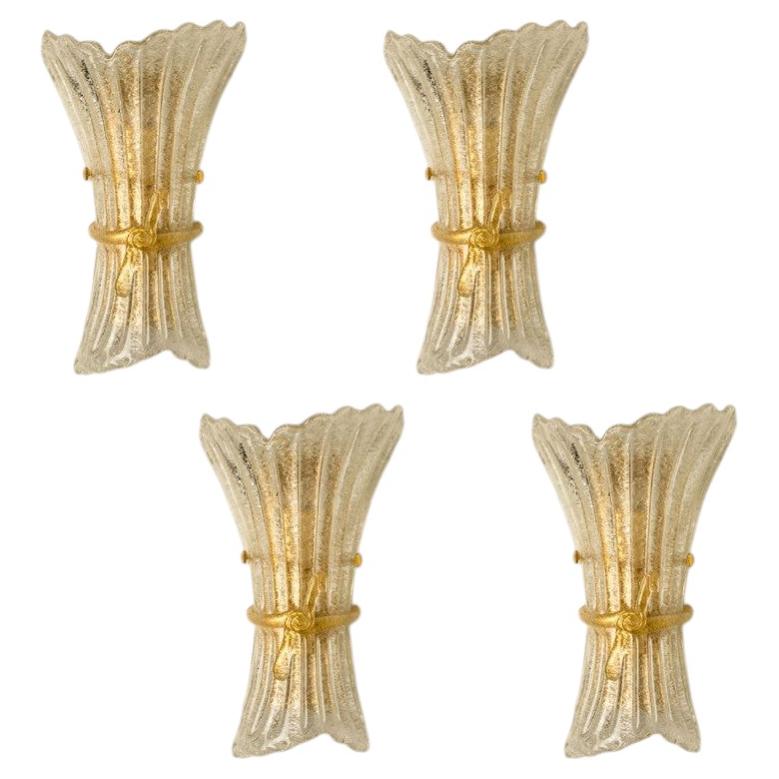 Several Murano Glass and Brass Wall Sconces, Italy