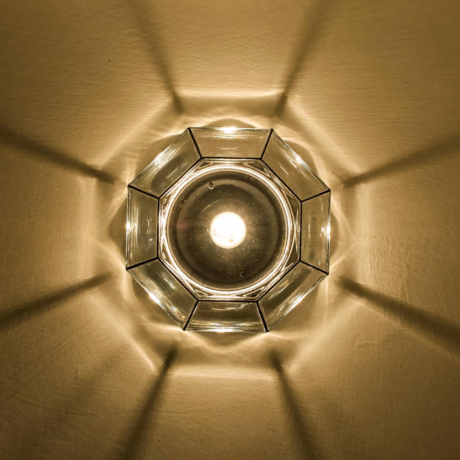 Mid-Century Modern Several Octagonal Flush Mounts, Glashütte Limburg, Germany 1960s For Sale