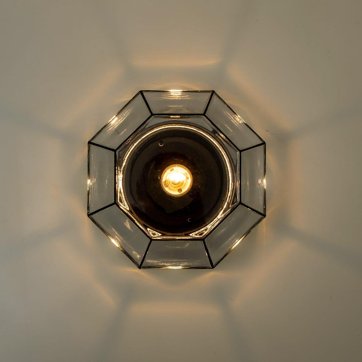 Other Several Octagonal Flush Mounts, Glashütte Limburg, Germany 1960s For Sale