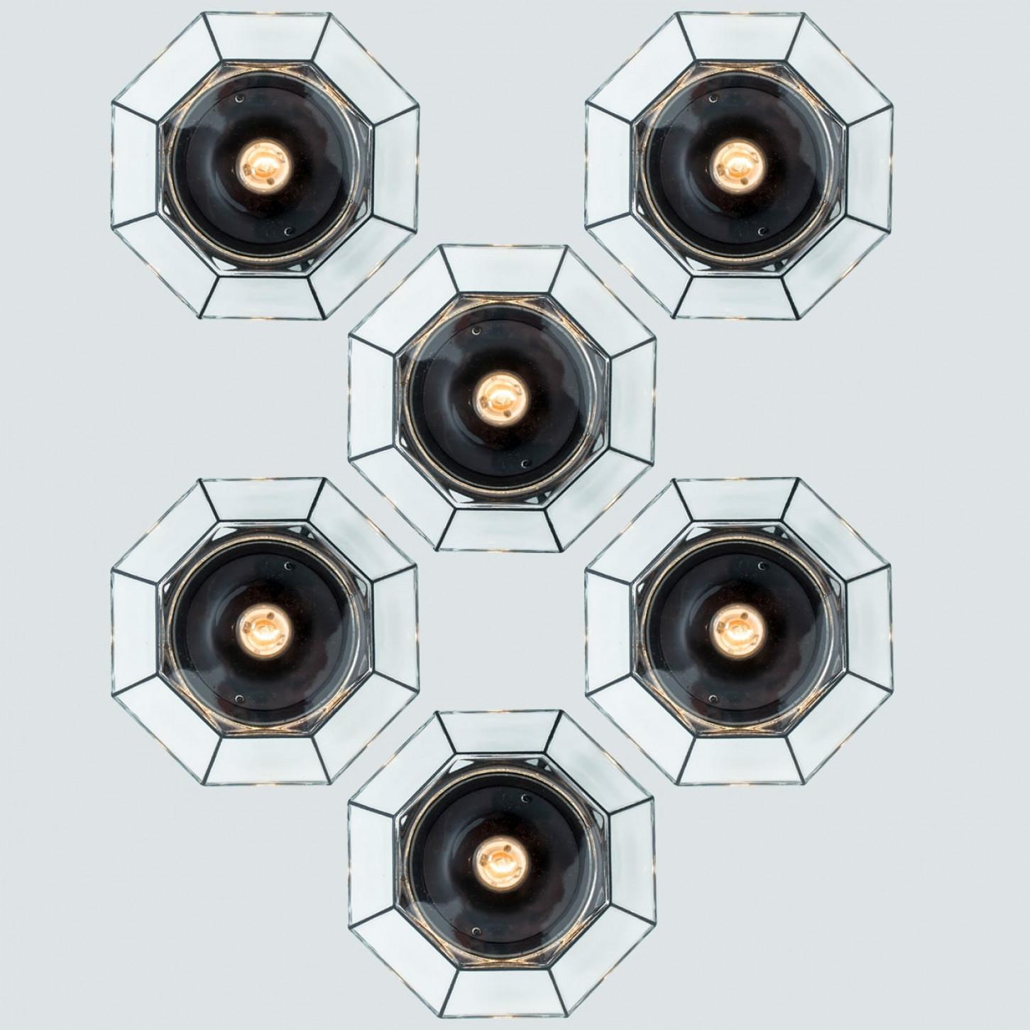 Several Octagonal Flush Mounts, Glashütte Limburg, Germany 1960s In Good Condition For Sale In Rijssen, NL