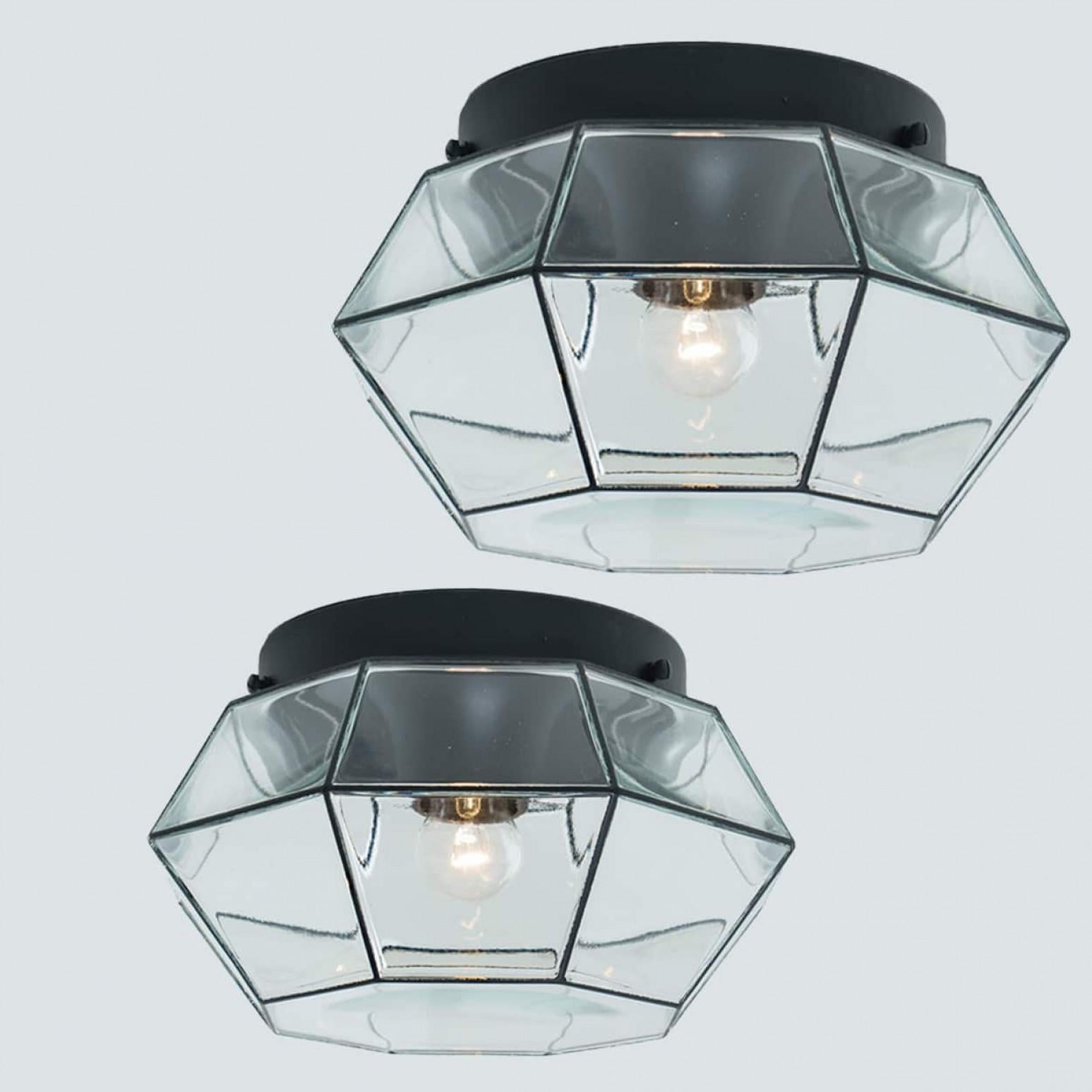 Mid-20th Century Several Octagonal Flush Mounts, Glashütte Limburg, Germany 1960s For Sale