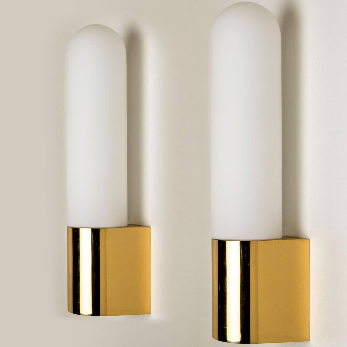Mid-Century Modern Several Opaque Glass / Brass Wall Lights by Limburg, Germany, 1970s For Sale