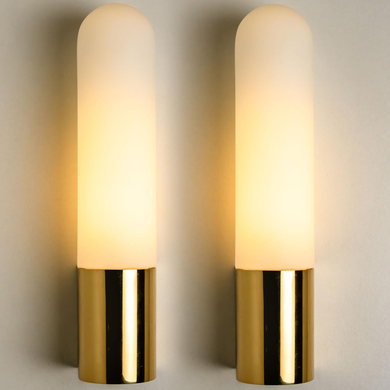 Other Several Opaque Glass / Brass Wall Lights by Limburg, Germany, 1970s For Sale