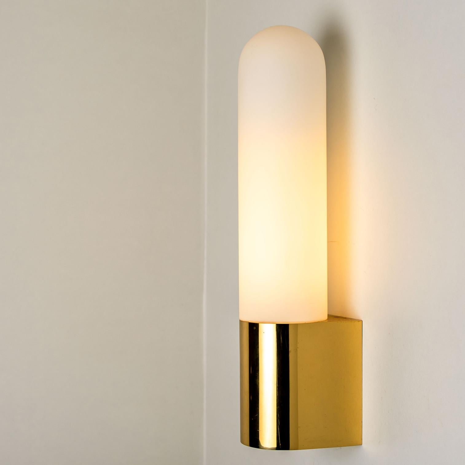 Several Opaque Glass / Brass Wall Lights by Limburg, Germany, 1970s In Good Condition For Sale In Rijssen, NL