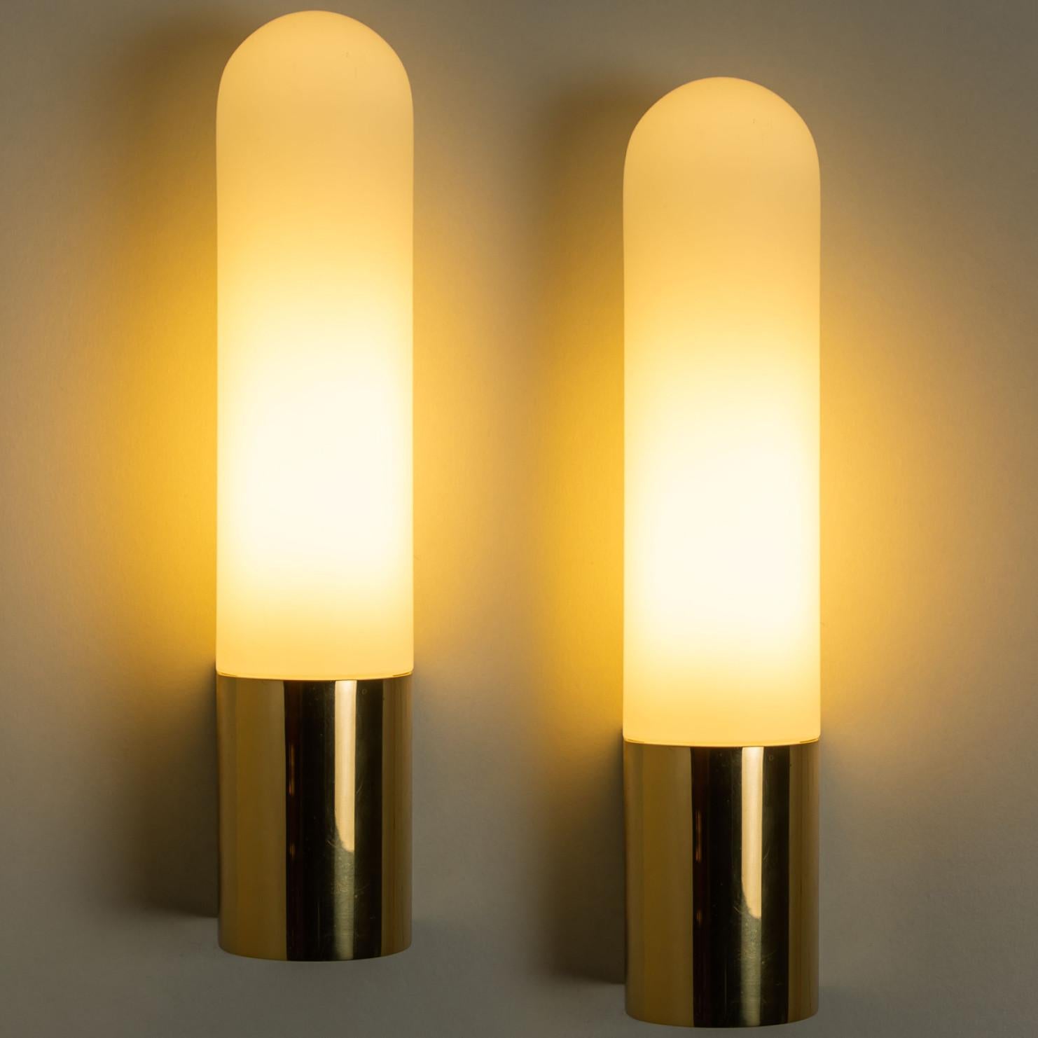 Several Opaque Glass / Brass Wall Lights by Limburg, Germany, 1970s For Sale 1