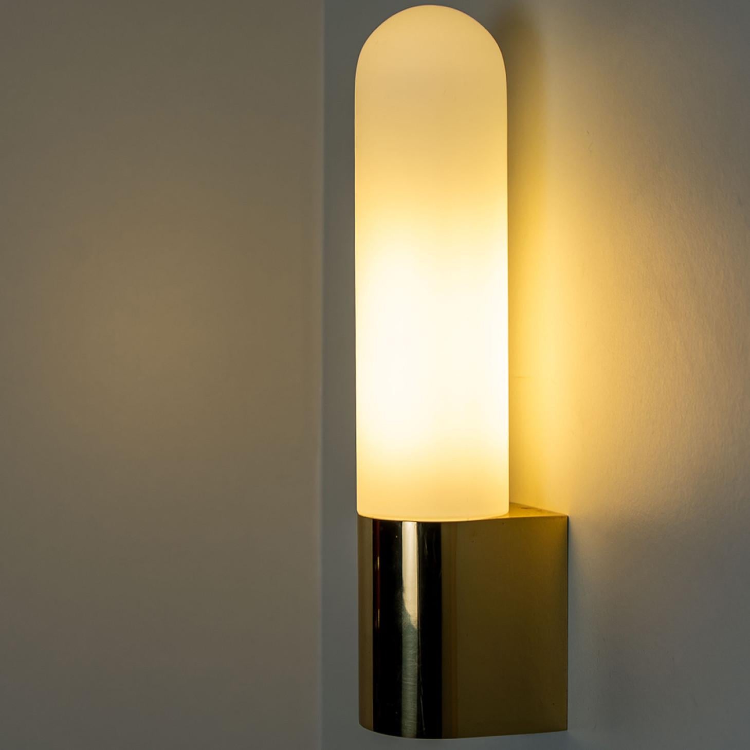 Several Opaque Glass / Brass Wall Lights by Limburg, Germany, 1970s For Sale 2
