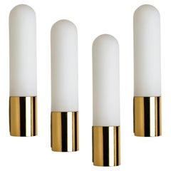 Vintage Several Opaque Glass / Brass Wall Lights by Limburg, Germany, 1970s