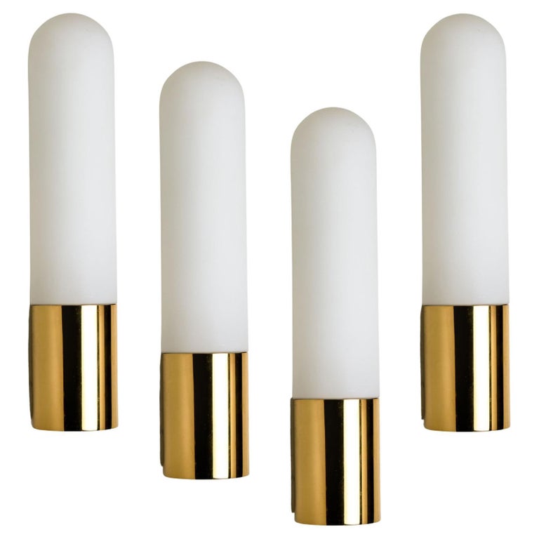 Several Opaque Glass / Brass Wall Lights by Limburg, Germany, 1970s For