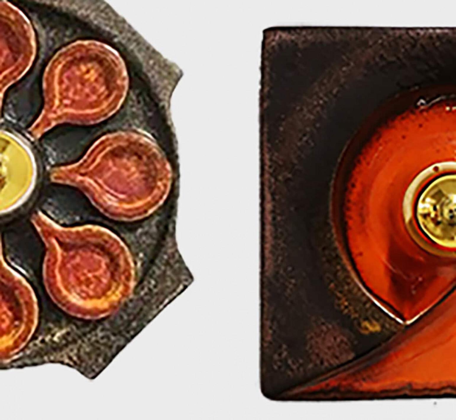 Several Orange Brown Toned Mixed Wall Lights in Glazed Ceramic Style, 1970 For Sale 6