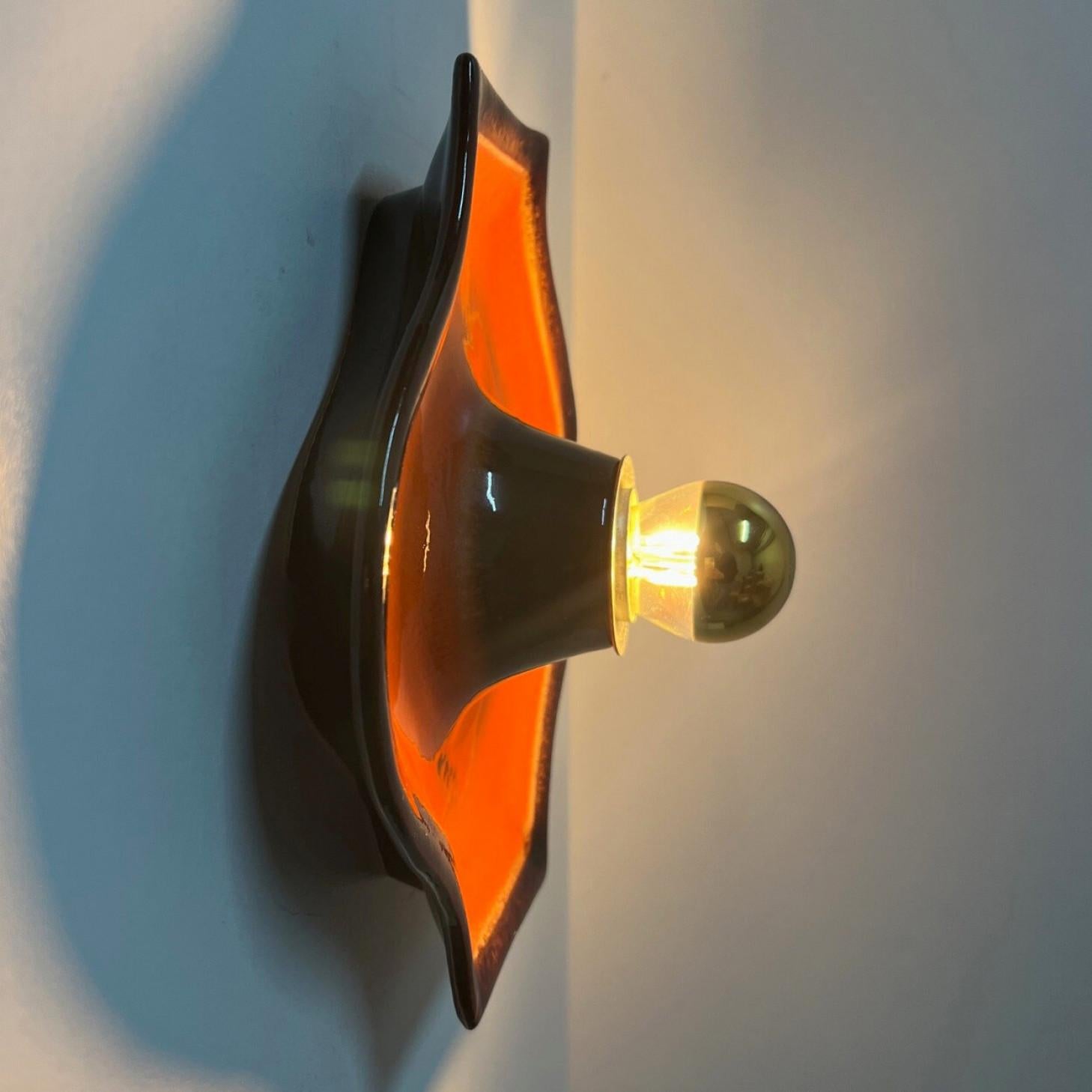 Several Orange Brown Toned Mixed Wall Lights in Glazed Ceramic Style, 1970 For Sale 10