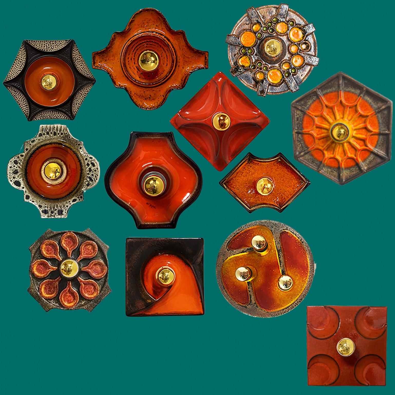 Varios apliques mixtos de cerámica vidriada en tonos marrón anaranjado, 1970 en venta 9