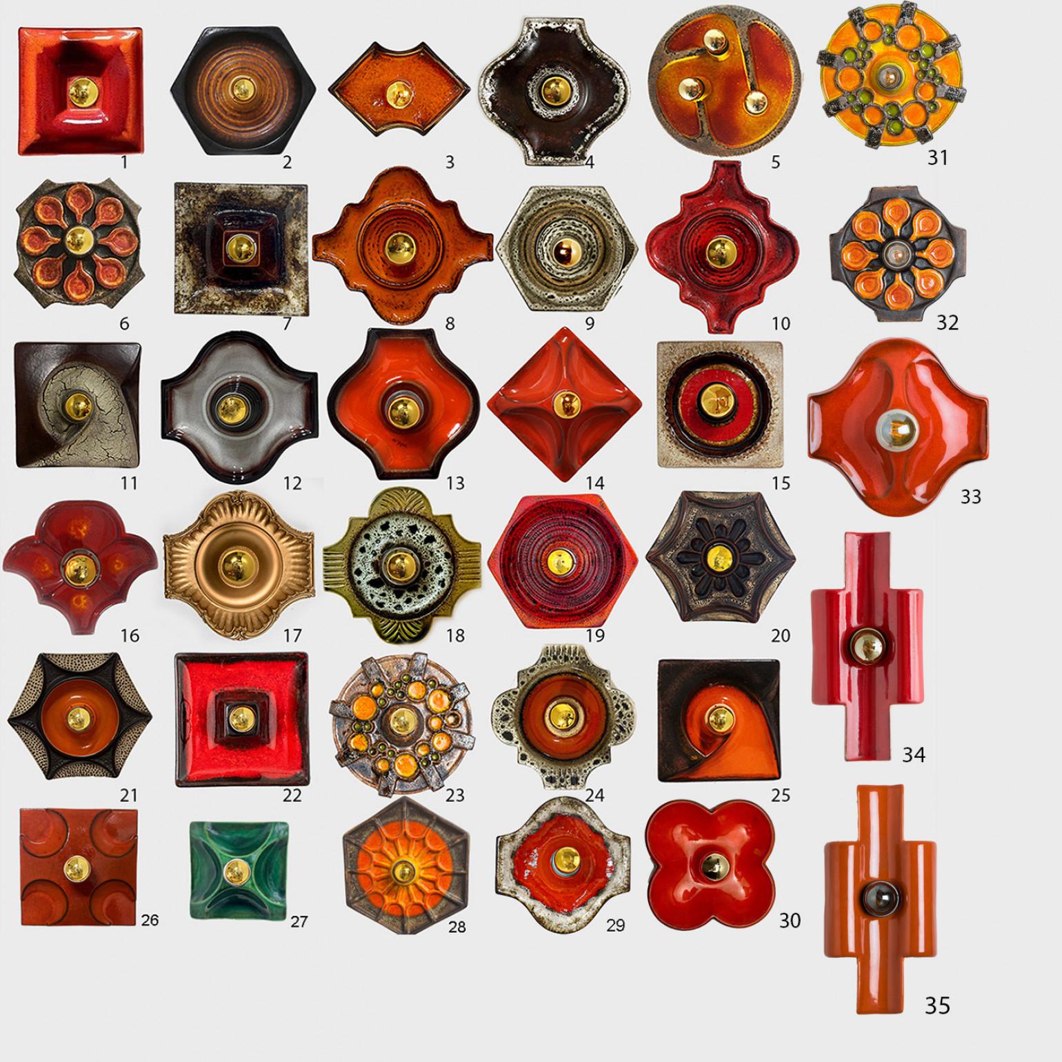 Varios apliques mixtos de cerámica vidriada en tonos marrón anaranjado, 1970 en Bueno estado para la venta en Rijssen, NL