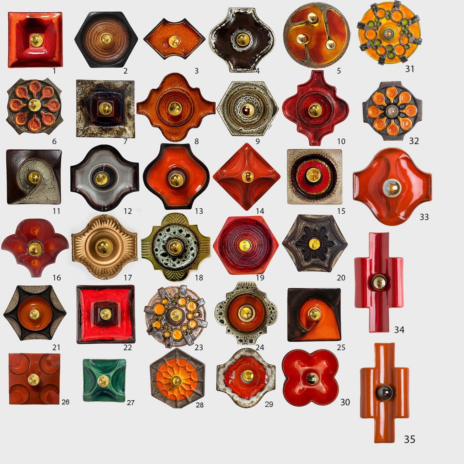Varios apliques mixtos de cerámica vidriada en tonos marrón anaranjado, 1970 en Bueno estado para la venta en Rijssen, NL