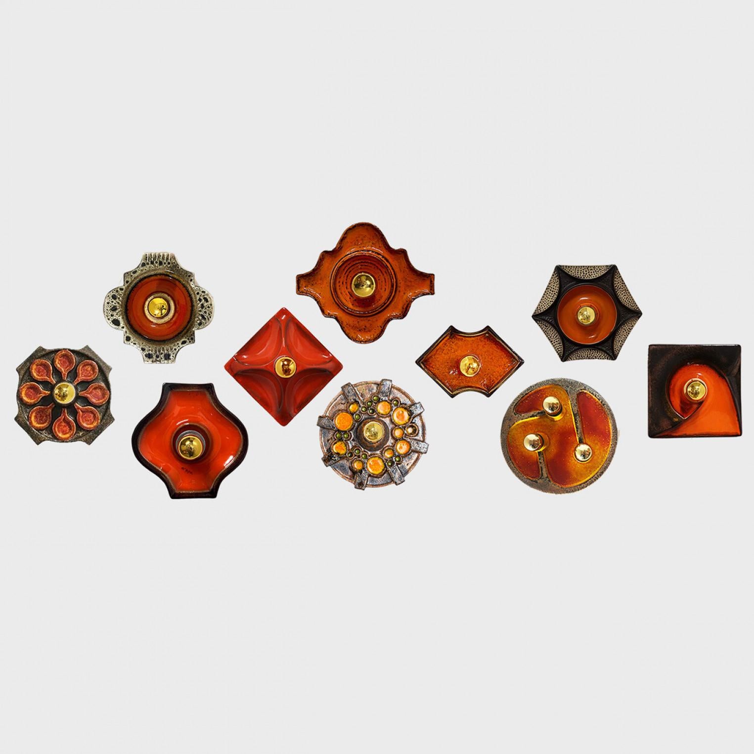 Several Orange Brown Toned Mixed Wall Lights in Glazed Ceramic Style, 1970 For Sale 1