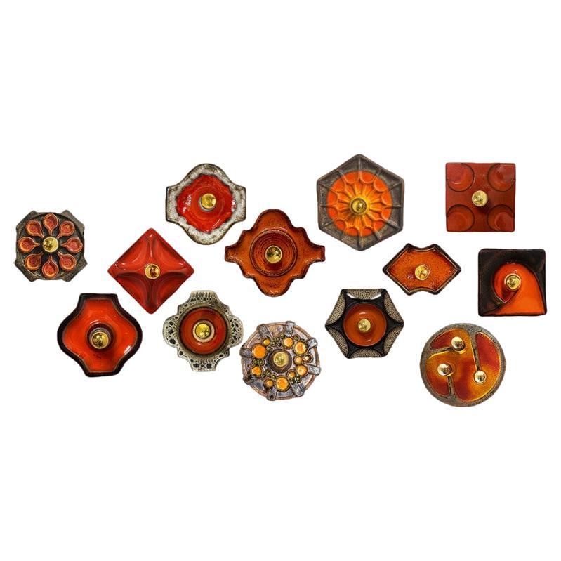 Several Orange Brown Toned Mixed Wall Lights in Glazed Ceramic Style, 1970 For Sale