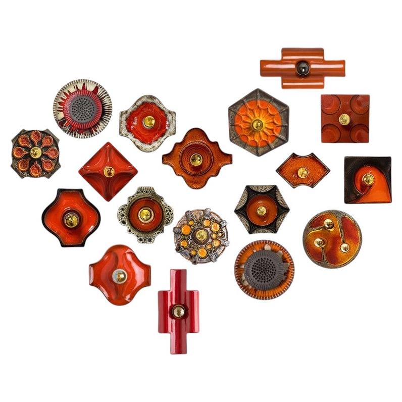 Several Orange Brown Toned Mixed Wall Lights in Glazed Ceramic Style, 1970