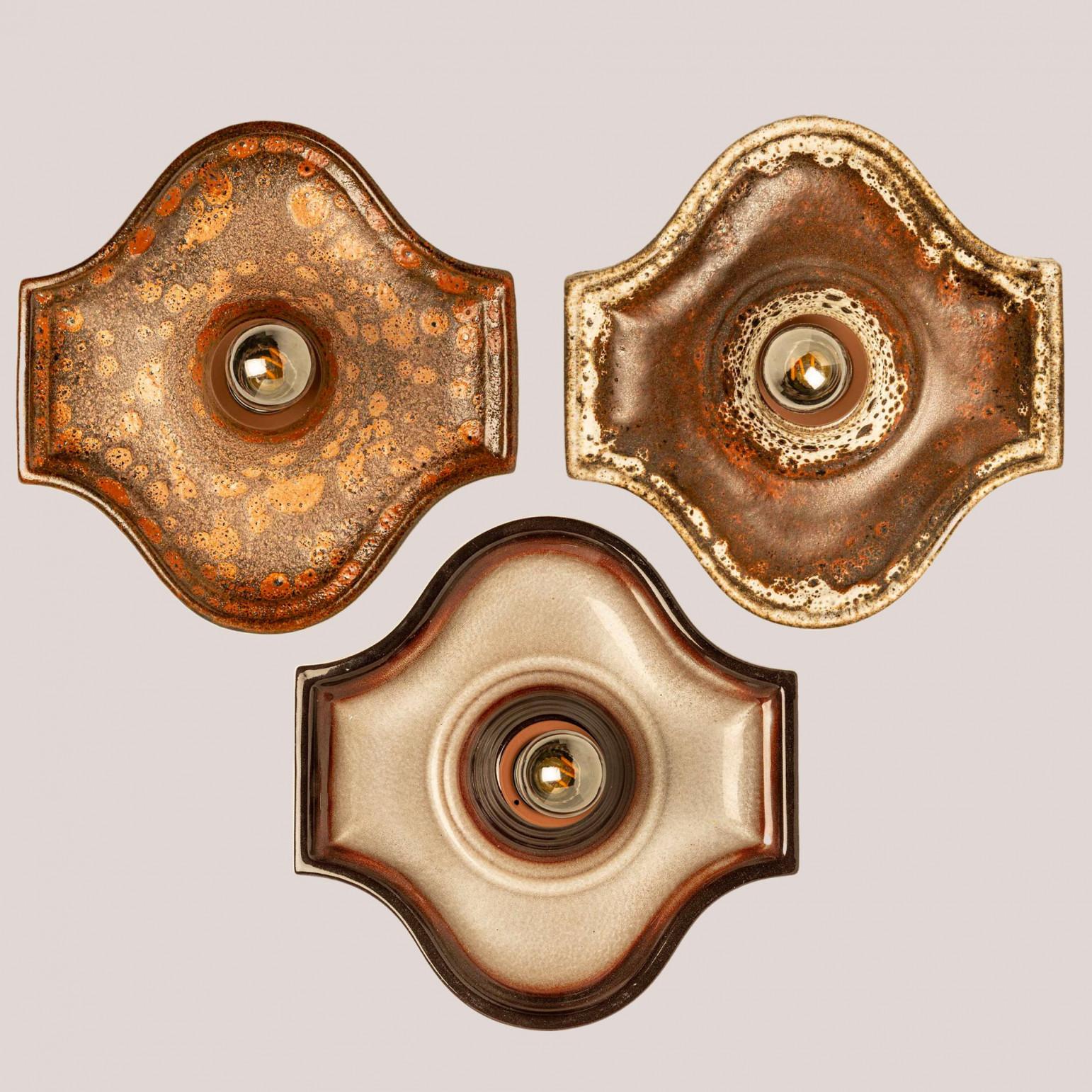 Glazed Several Oval Ceramic Wall Lights, 1970 For Sale