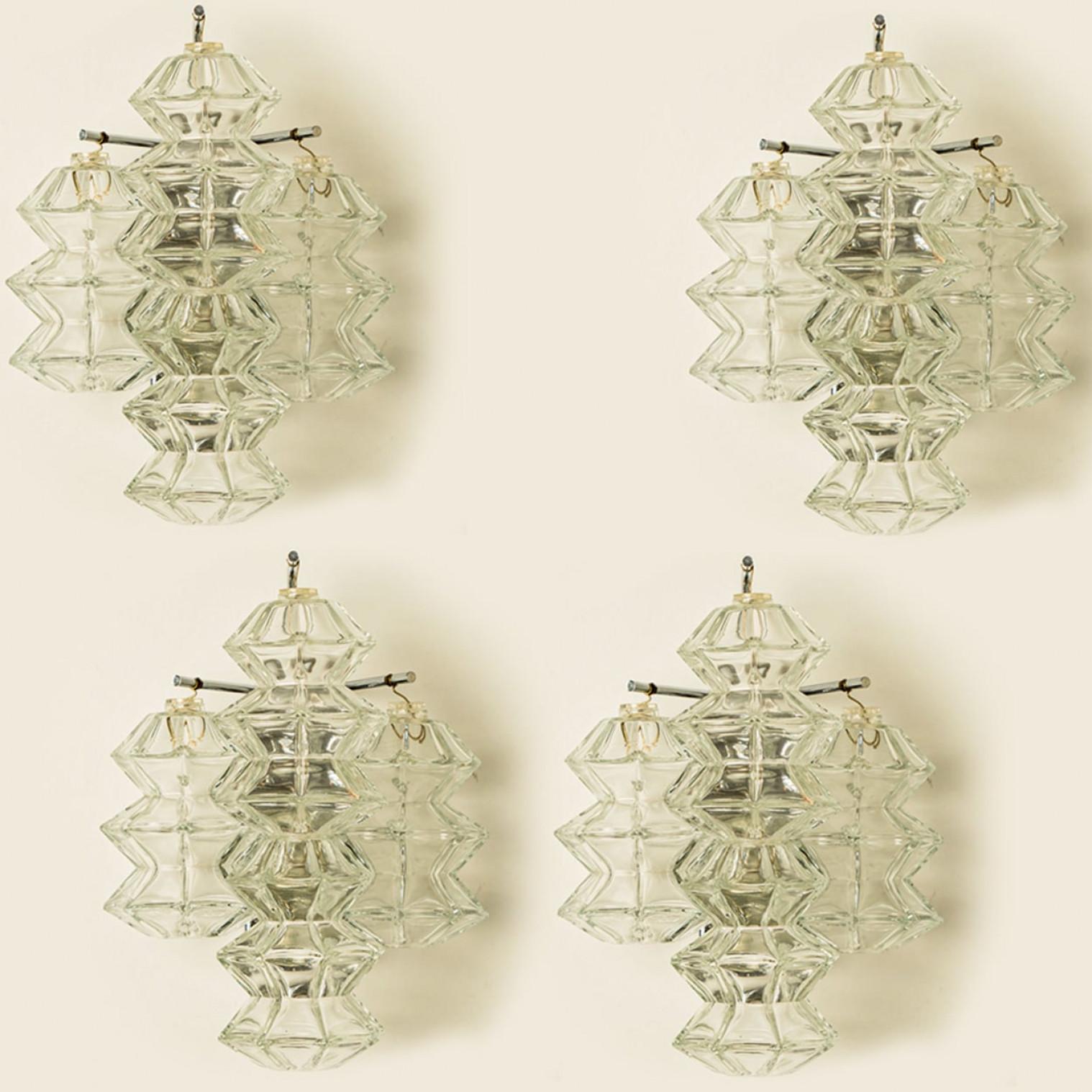 Several Pagoda Chrome and Glass Sconces Wall Lights by Kalmar, Vienna 1969 For Sale 6