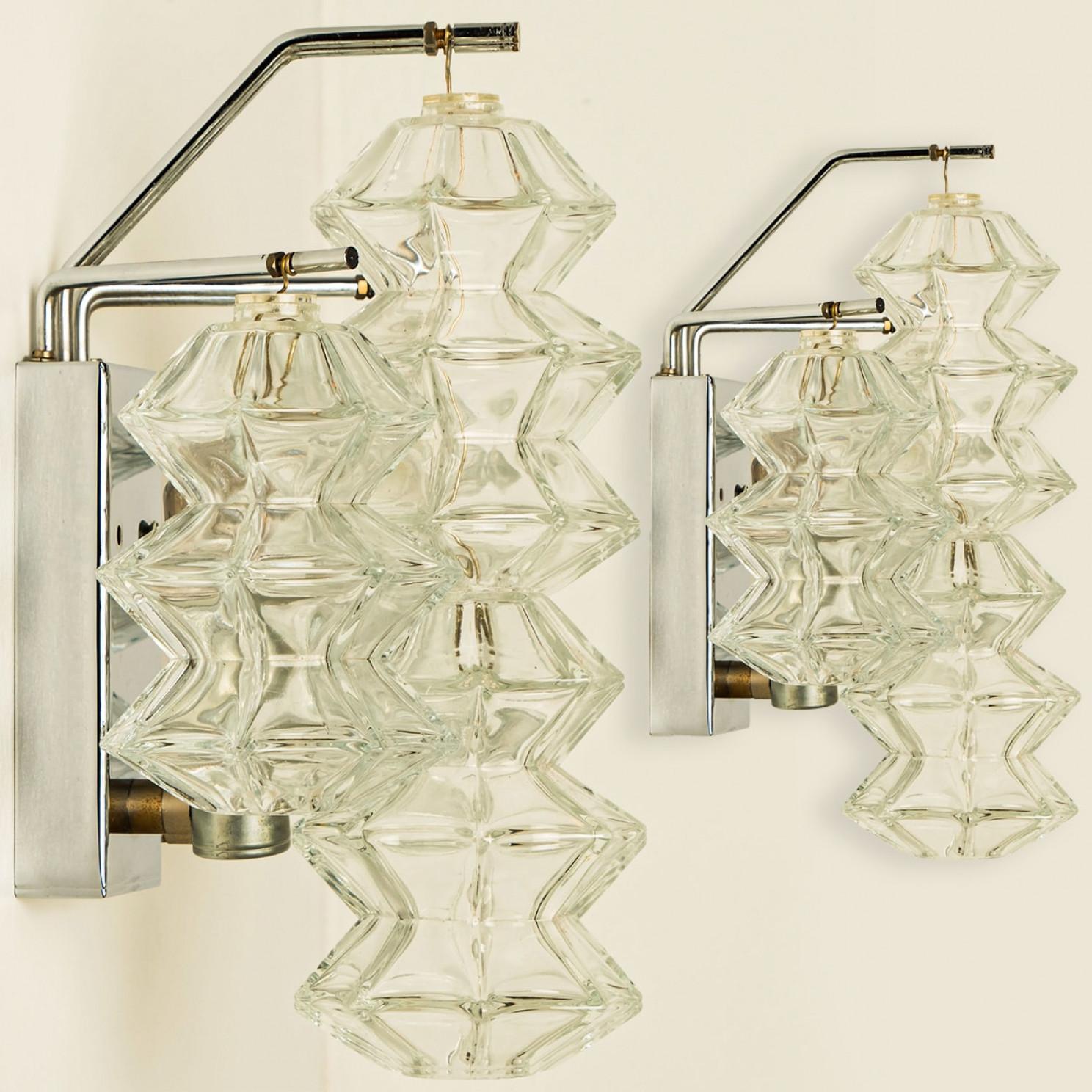 Several Pagoda Chrome and Glass Sconces Wall Lights by Kalmar, Vienna 1969 For Sale 7