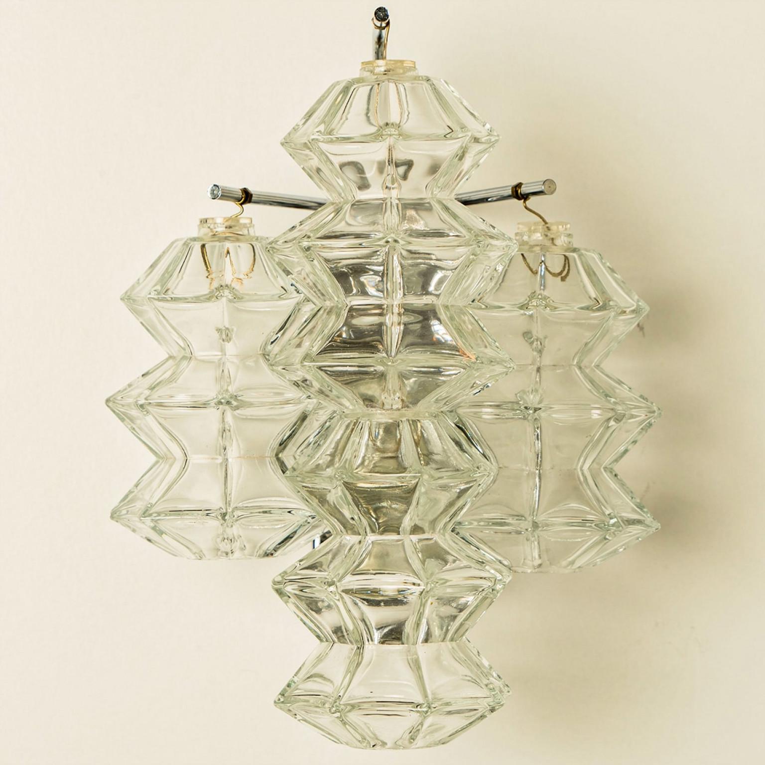 Several Pagoda Chrome and Glass Sconces Wall Lights by Kalmar, Vienna 1969 For Sale 8