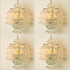 Several Pagoda Chrome and Glass Sconces Wall Lights by Kalmar, Vienna 1969