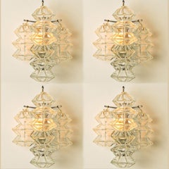 Several Pagoda Chrome and Glass Sconces Wall Lights by Kalmar, Vienna 1969
